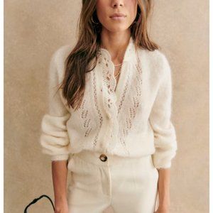 NWOT Sezane Angie Cardigan in Ecru Ivory White Sweater Wool Blend Long Sleeves